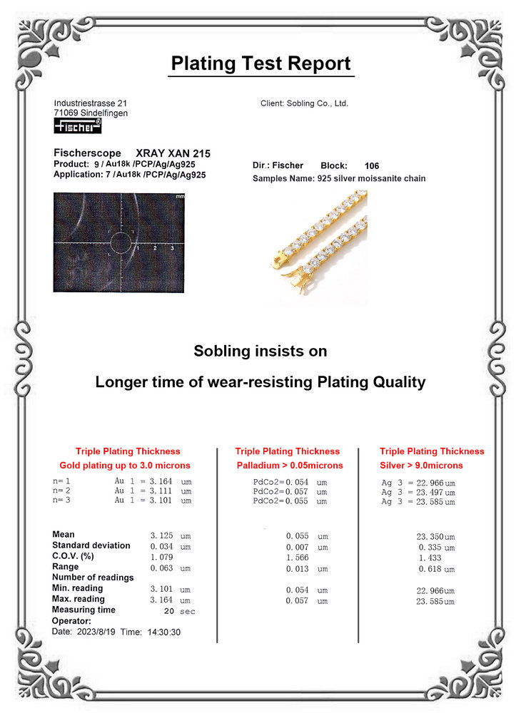 3microns gold Plating Test report
