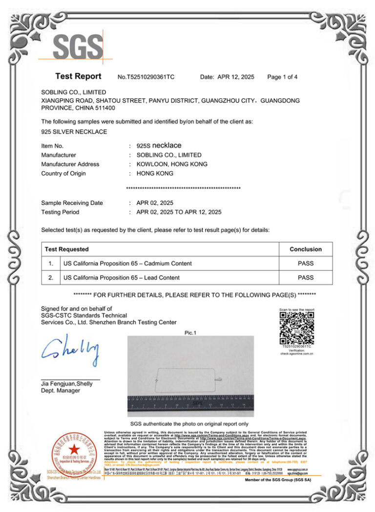 SGS Certificated California Proposition 65 Test report